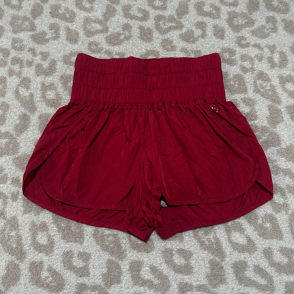 Free People Movement The Way Home Shorts Red High Rise Running Smocked Waist M